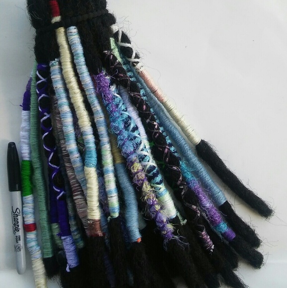 Short colorful decorated black crochet dreadlocks main image 5